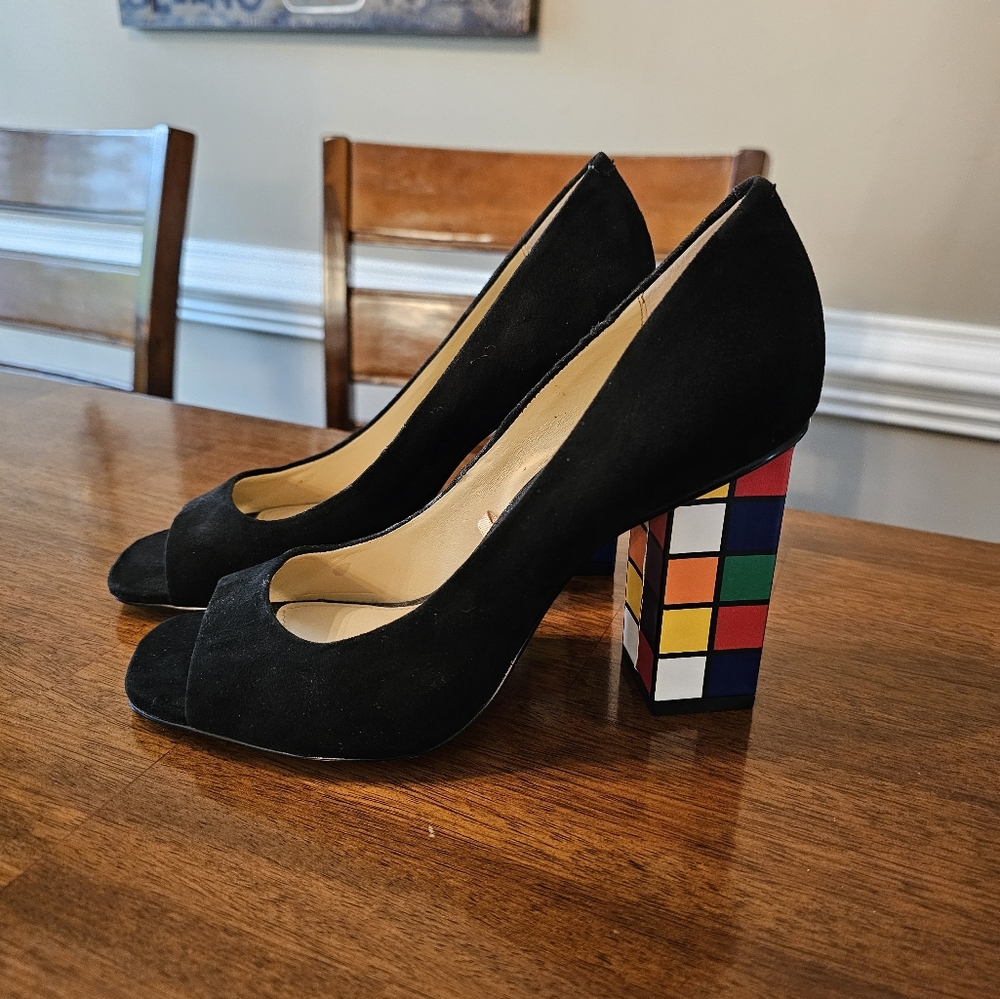 Katy Perry Blace Suede Peep Toe block heel pumps / shoes Size 6.5 NEW